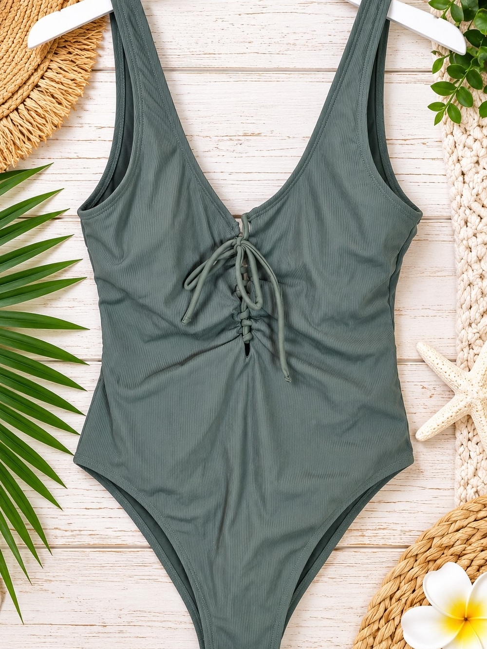 Xhilaration Sage Green Lace-Up Kids One-Piece Swimsuit